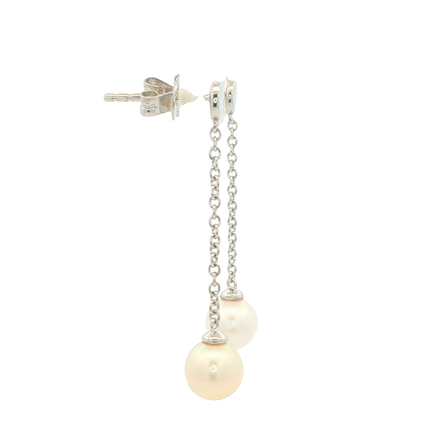White Gold 'Yard of Akoya Pearl' Drop Style Earrings Gardiner Brothers