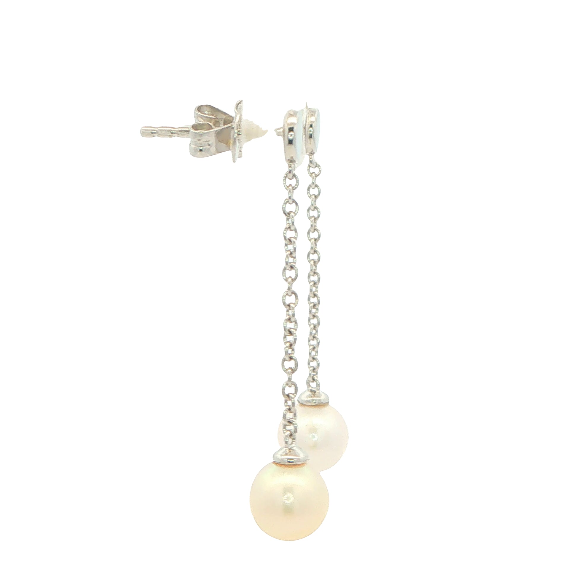 White Gold 'Yard of Akoya Pearl' Drop Style Earrings Gardiner Brothers