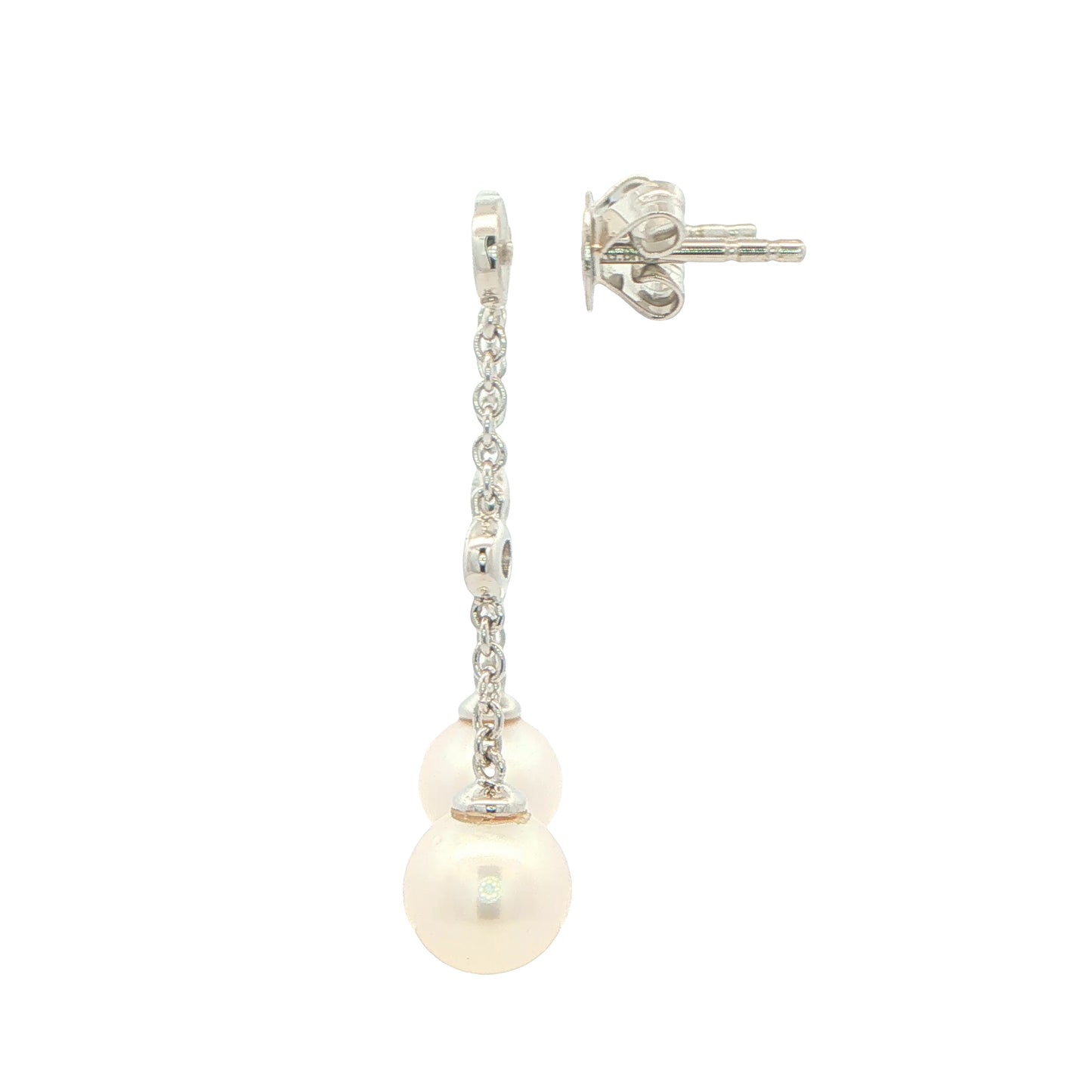 White Gold 'Yard of Diamond and Akoya Pearl' Drop Style Earrings Gardiner Brothers