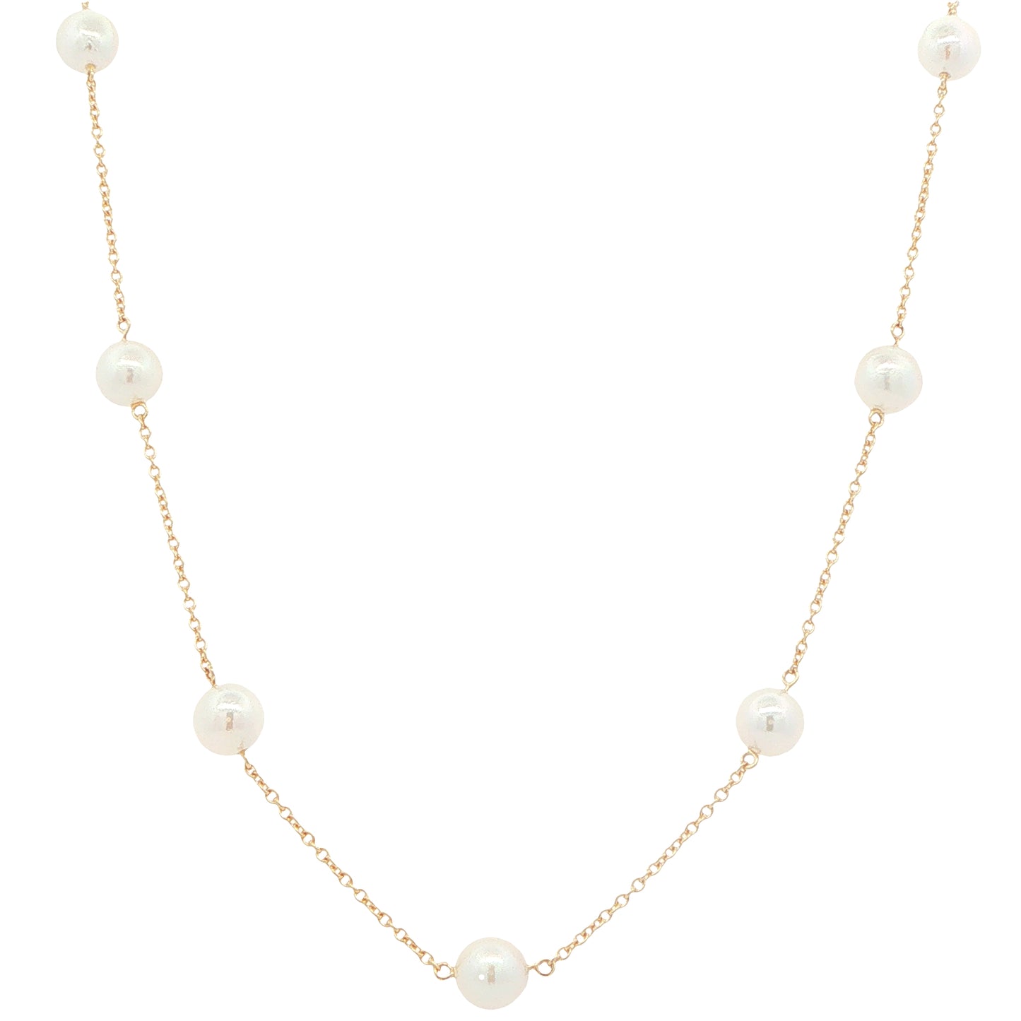 Yellow Gold 'Yard of Akoya Pearl' Style Necklet