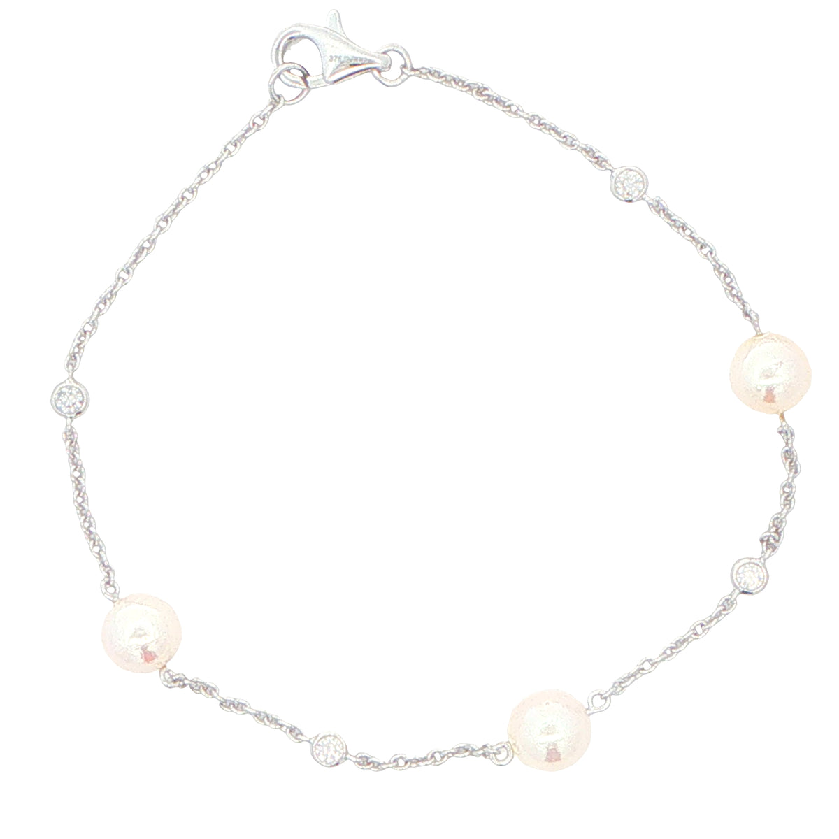 White Gold 'Yard of Diamond and Akoya Pearl' Bracelet Gardiner Brothers
