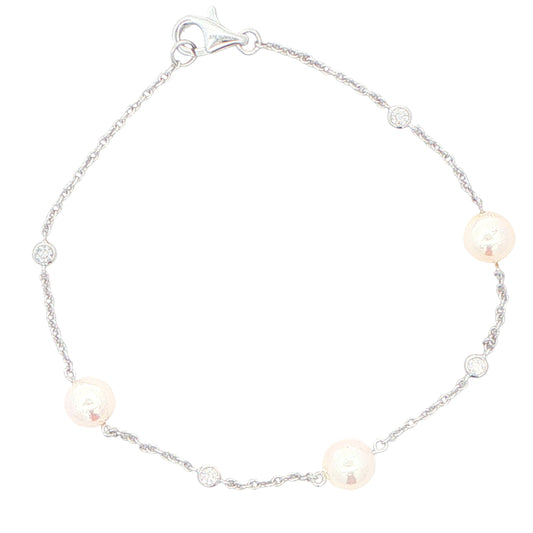 White Gold 'Yard of Diamond and Akoya Pearl' Bracelet Gardiner Brothers