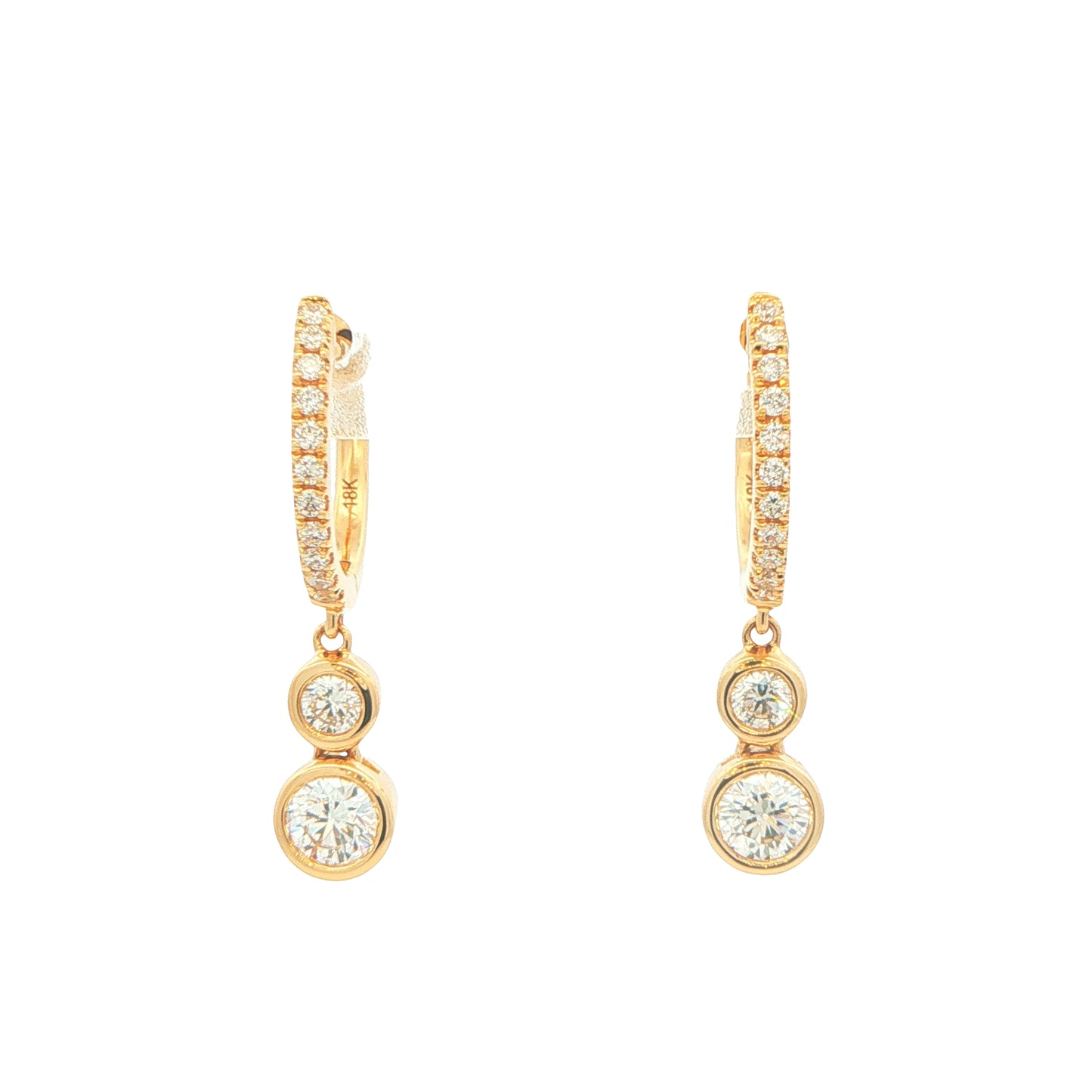 Diamond Set Hoop earrings with a 2 diamond drop