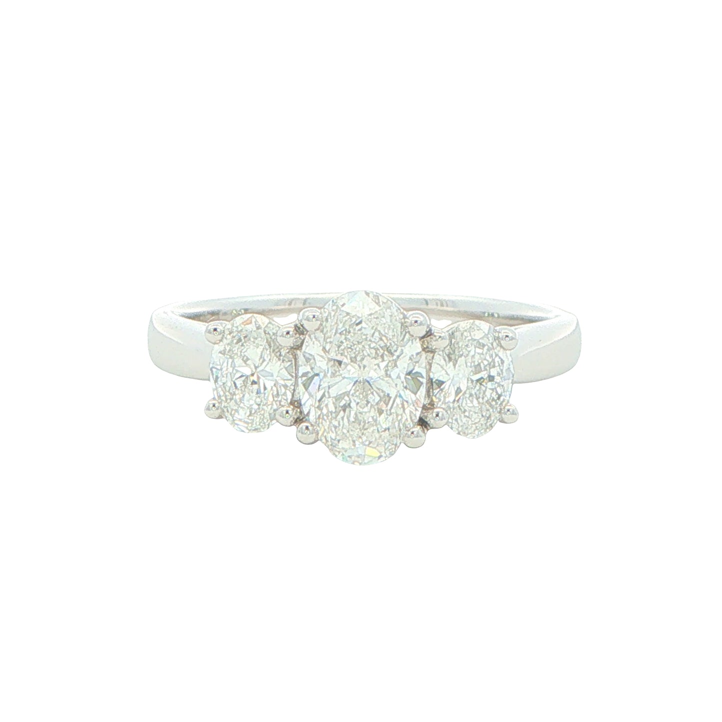 Platinum Oval Shaped Diamond 3 Stone Ring - 1.42cts