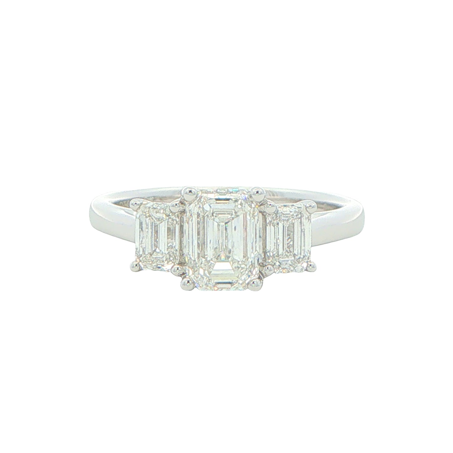 Platinum Emerald Cut Diamond 3 Stone Ring - 1.82cts