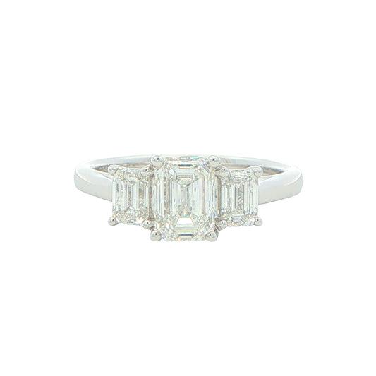 Platinum Emerald Cut Diamond 3 Stone Ring - 1.82cts