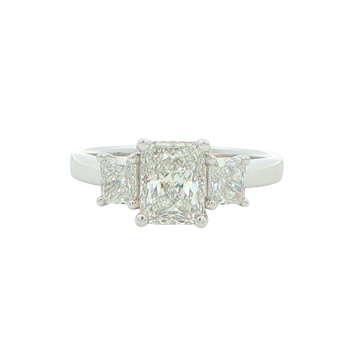 Platinum Radiant Cut Diamond 3 Stone Ring - 1.81cts
