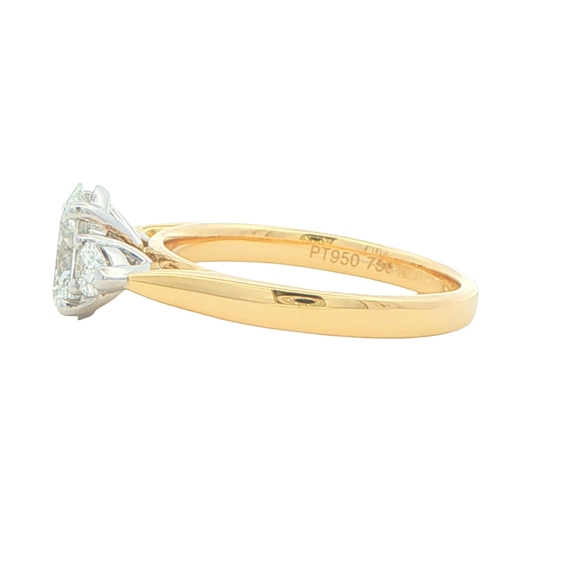 Yellow Gold Oval and Pear Shaped Diamond 3 Stone Ring - 1.30cts Gardiner Brothers