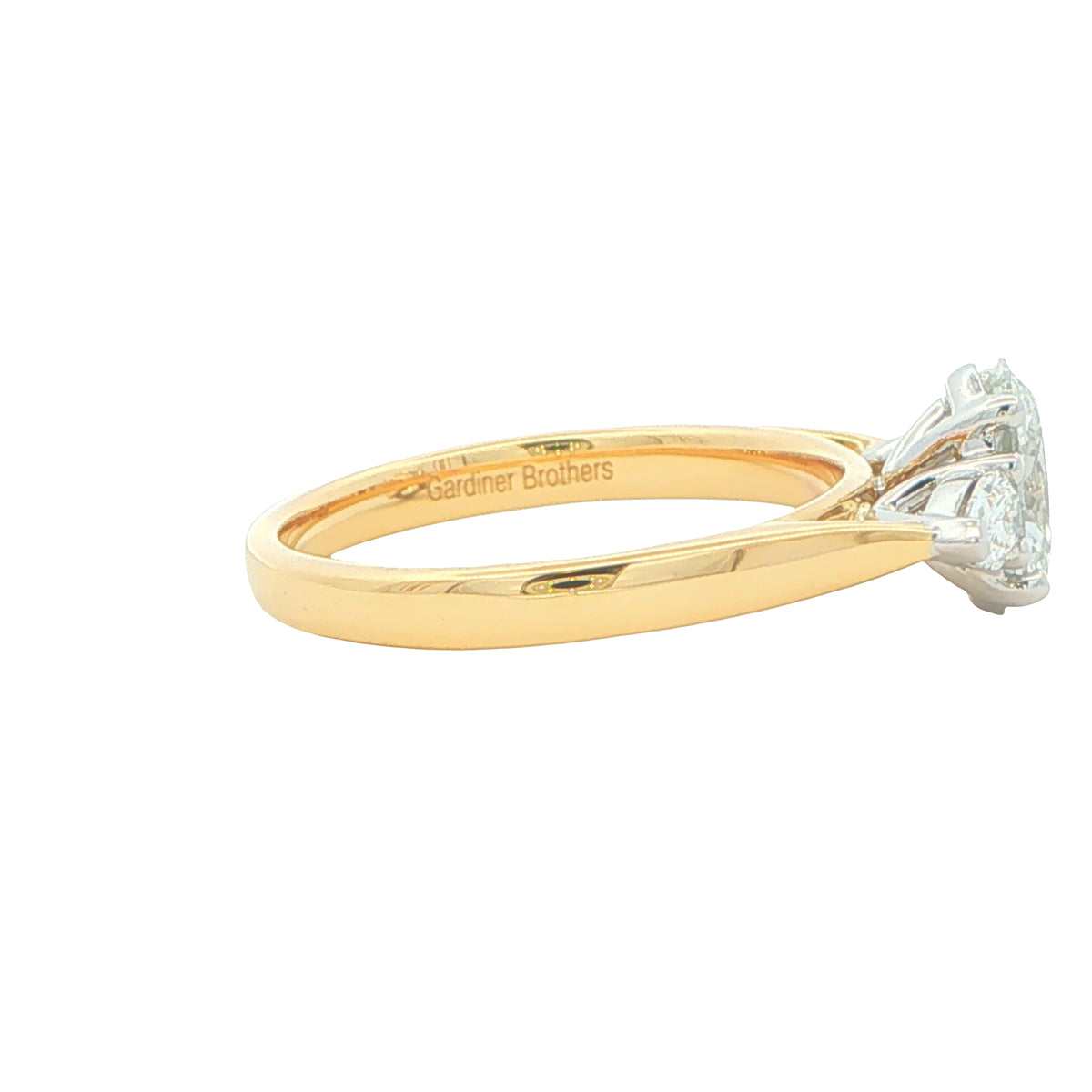 Yellow Gold Oval and Pear Shaped Diamond 3 Stone Ring - 1.30cts Gardiner Brothers