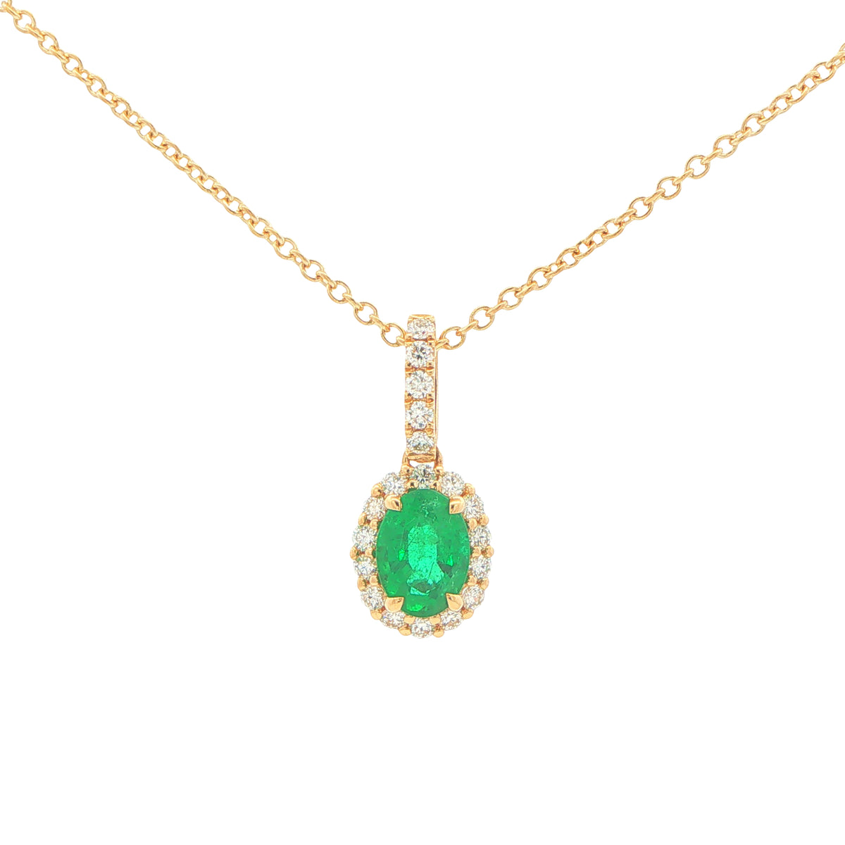 Emerald and Diamond Halo Style Pendant Gardiner Brothers