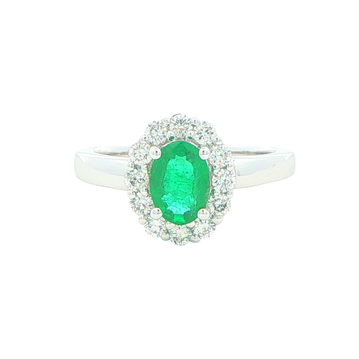 Emerald and Round Brilliant Cut Diamond Cluster Ring Gardiner Brothers