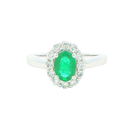 Emerald and Round Brilliant Cut Diamond Cluster Ring Gardiner Brothers