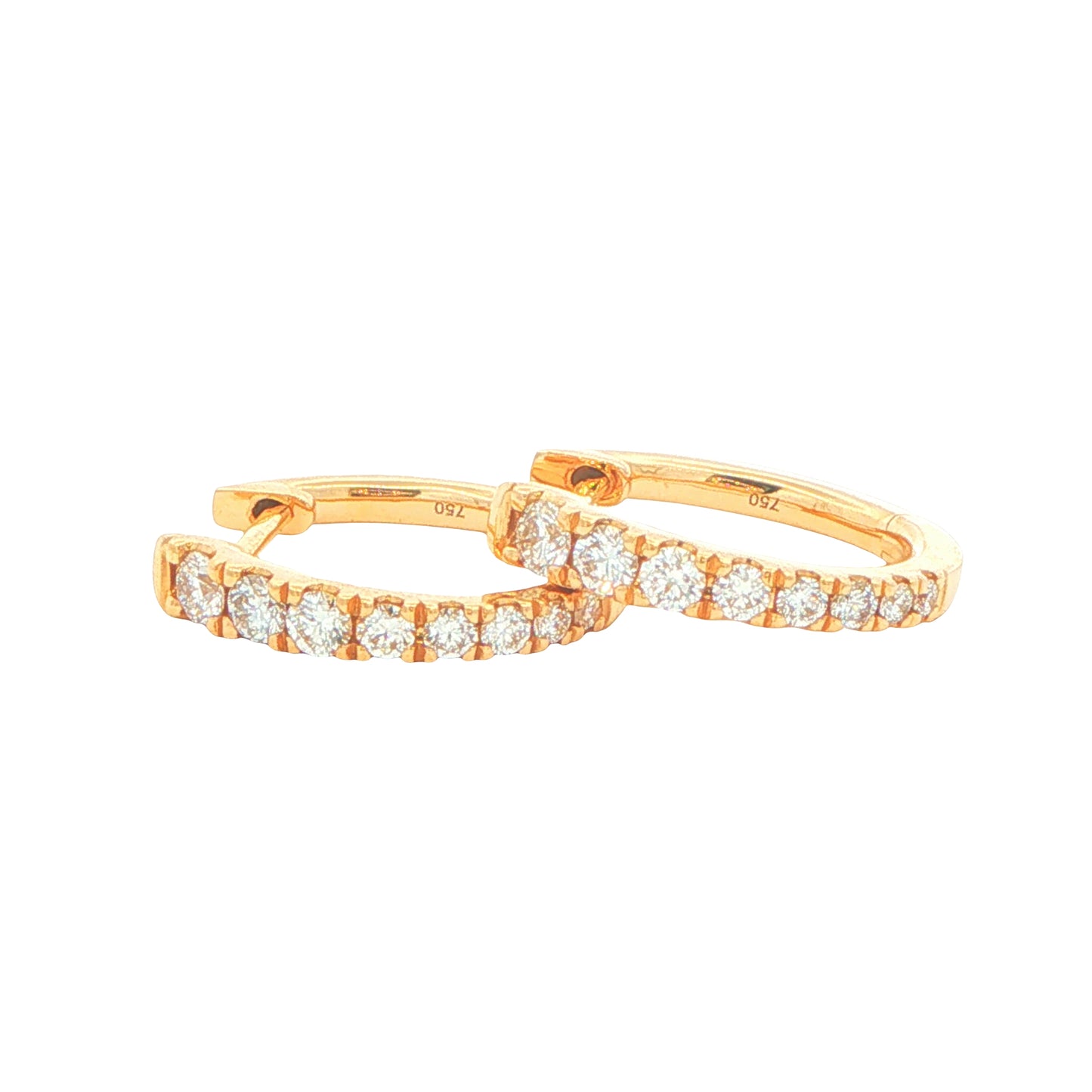 Round Brilliant cut diamond set graduated hoop earrings