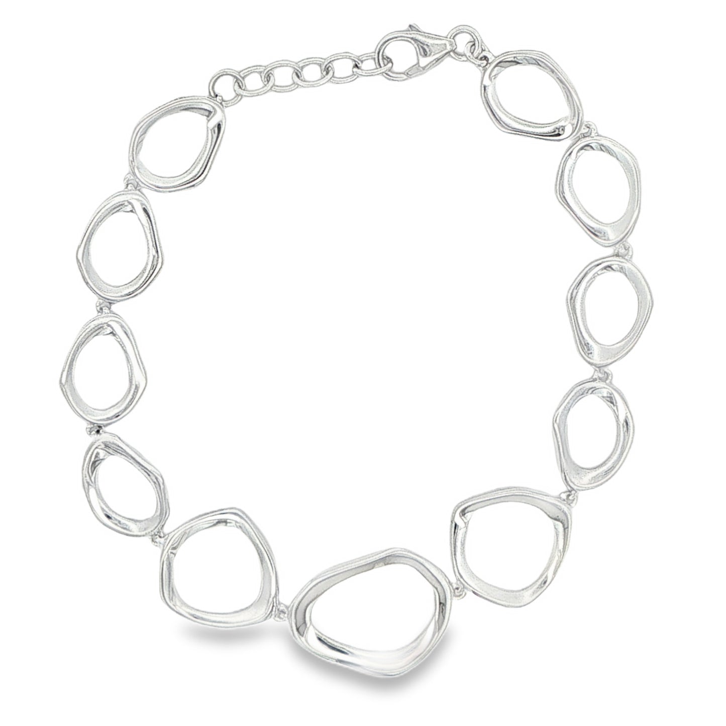 Silver Open Wavy Round Link Bracelet