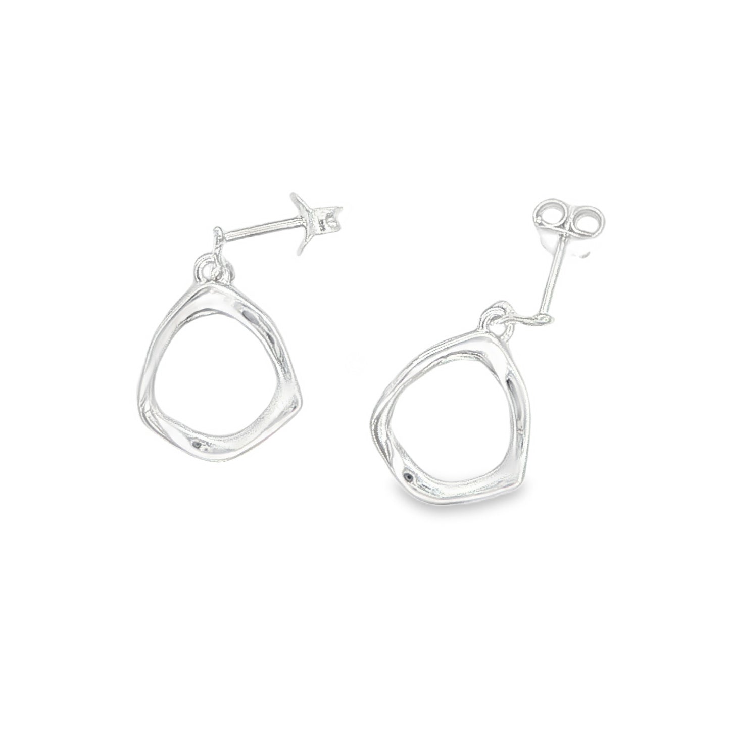 Silver Open Wavy Round Link Drop Earrings