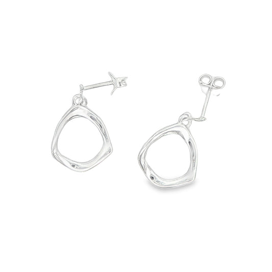 Silver Open Wavy Round Link Drop Earrings Gardiner Brothers