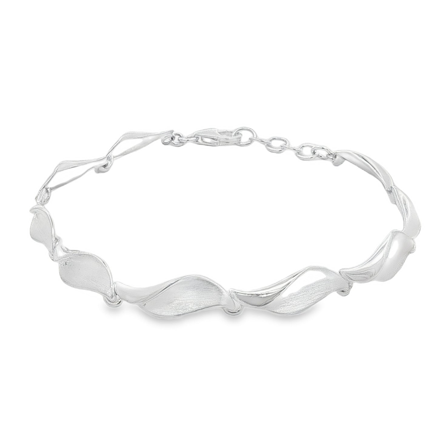 Silver Curved Leaf Link Bracelet