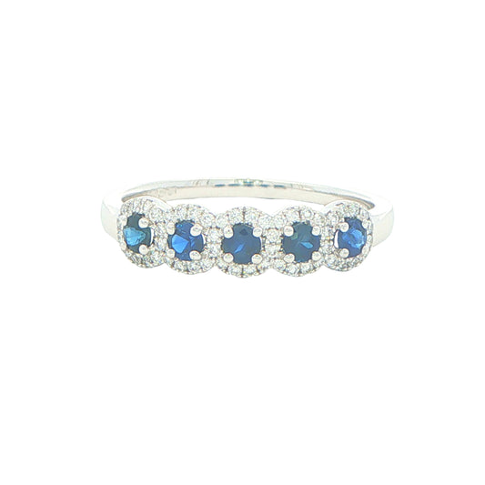 Sapphire and Round Brilliant Cut Diamond Halo Dress Ring