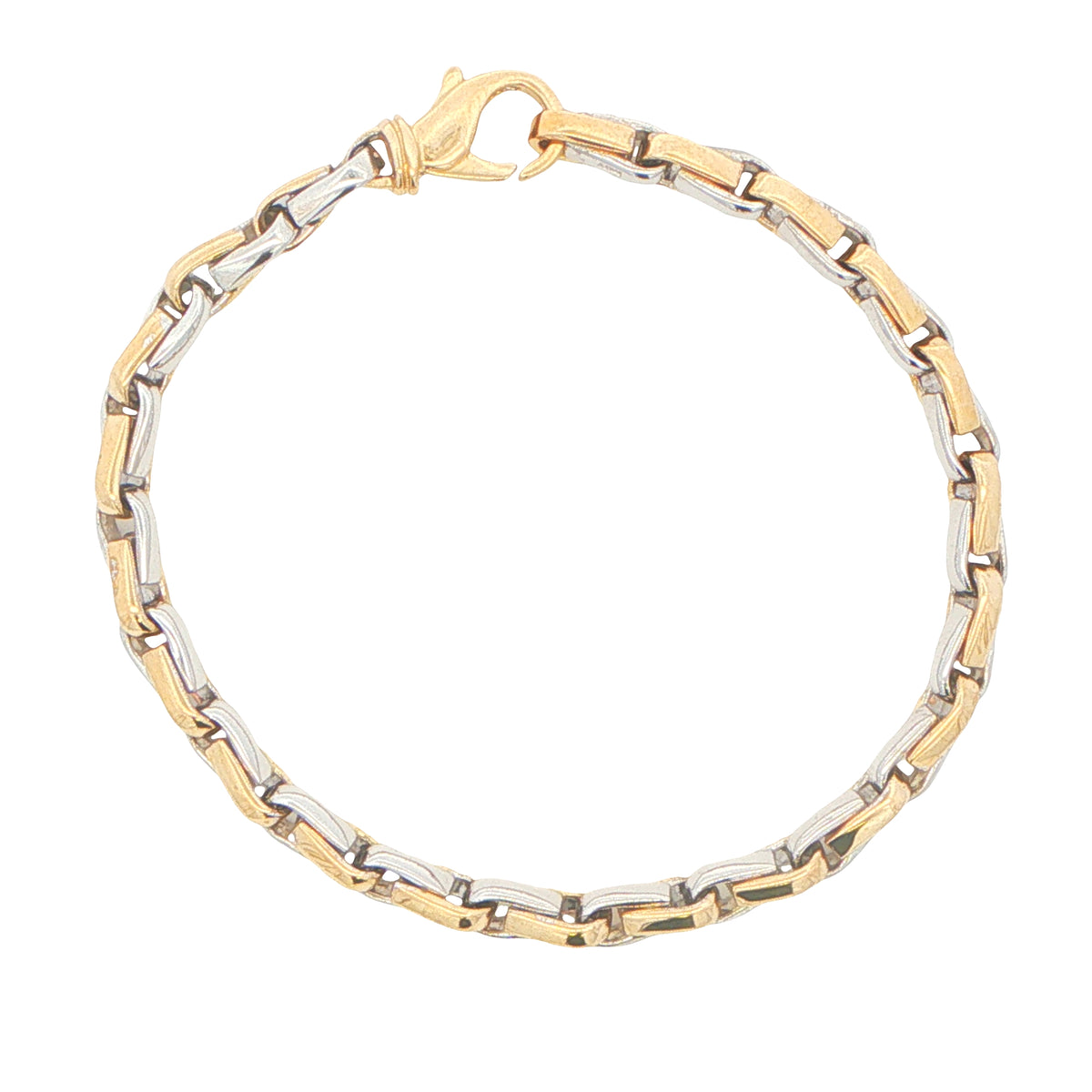 Yellow and White Gold Solid Tight Fancy Link Bracelet