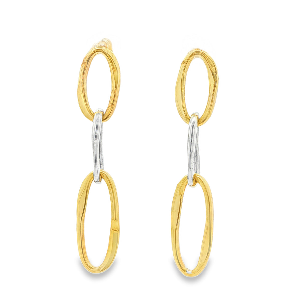 Yellow and white Gold Open Oval Links Drop Style Earrings Gardiner Brothers