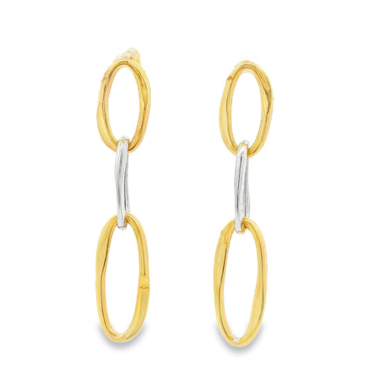Yellow and white Gold Open Oval Links Drop Style Earrings Gardiner Brothers