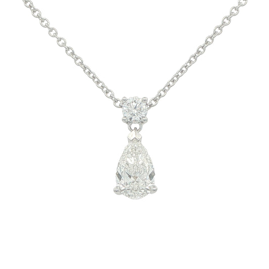 Pear and Round Brilliant Cut Diamond Drop Pendant - 1.20cts Gardiner Brothers