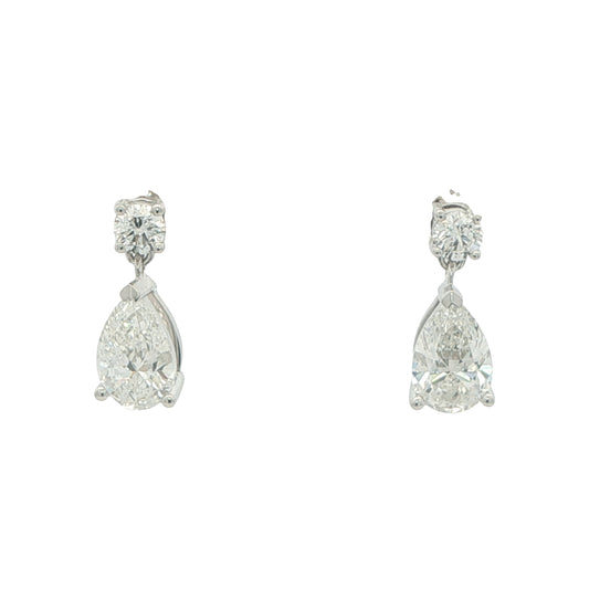 Pear and Round Brilliant Cut Diamond Drop Earrings - 1.21cts Gardiner Brothers