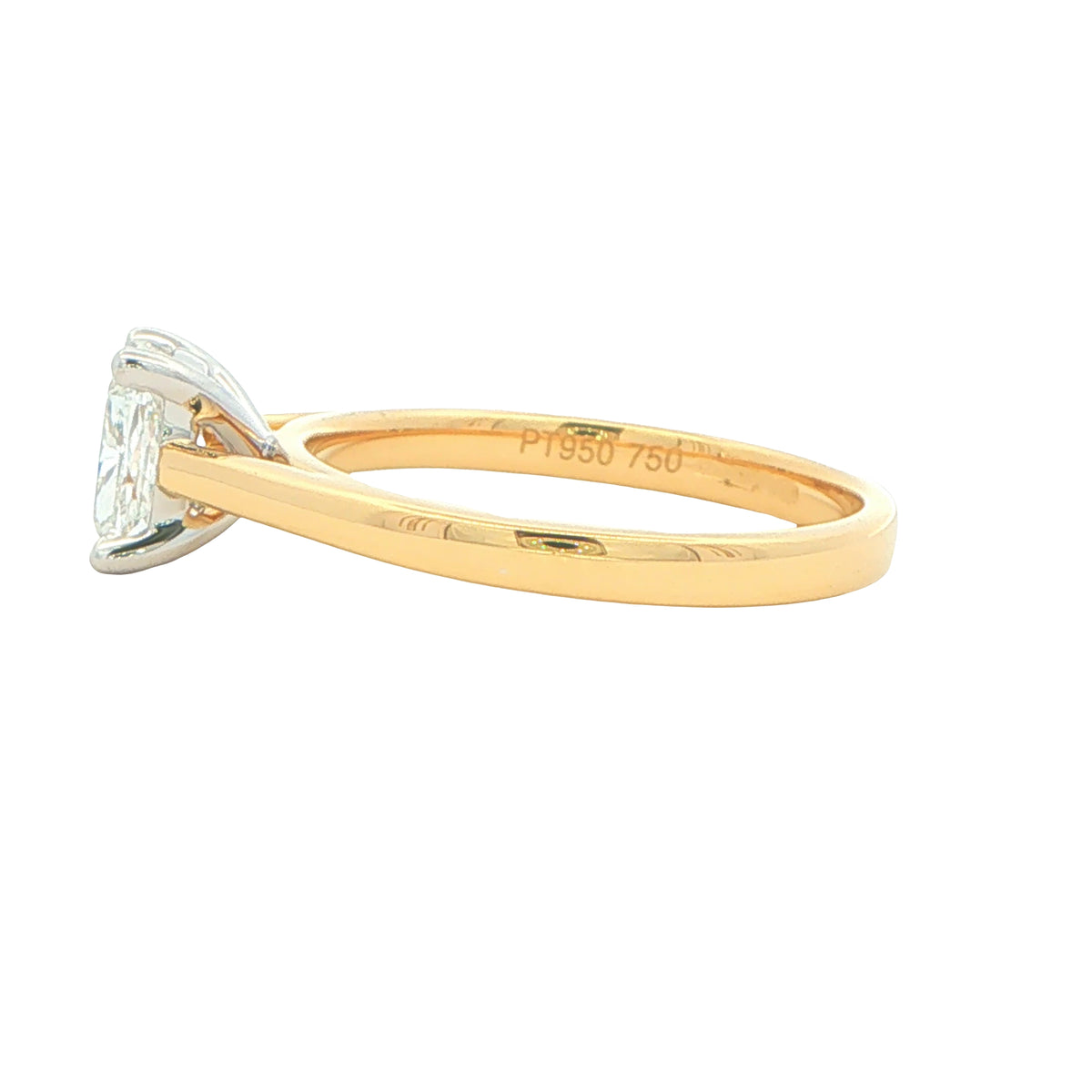Yellow Gold Elongated Cushion shaped diamond solitaire ring - 0.90cts