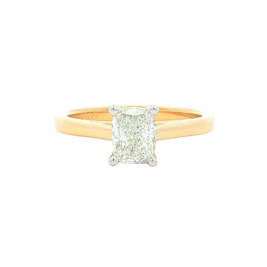 Yellow Gold Elongated Cushion shaped diamond solitaire ring - 0.90cts Gardiner Brothers