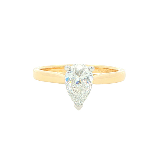 Yellow Gold Pear Shaped Diamond Solitaire Ring - 1.00cts Gardiner Brothers