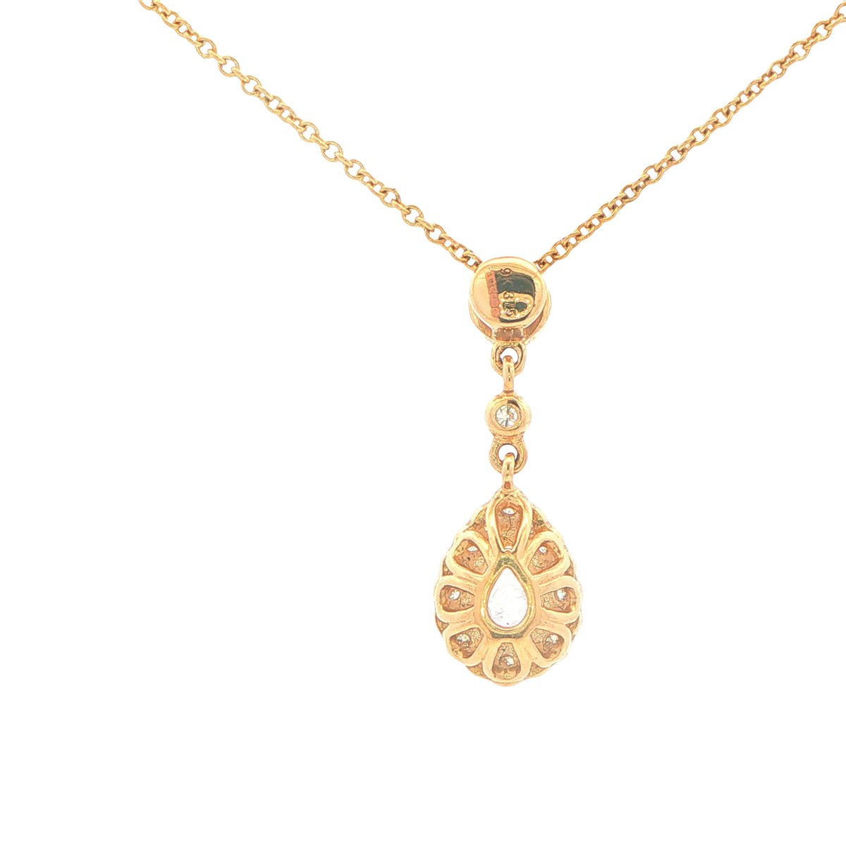 Pear Shaped Morganite and Diamond Halo Style Drop Pendant Gardiner Brothers