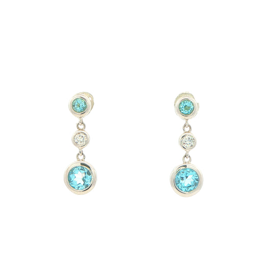 Swiss Blue Topaz and Diamond Drop Style Earrings Gardiner Brothers