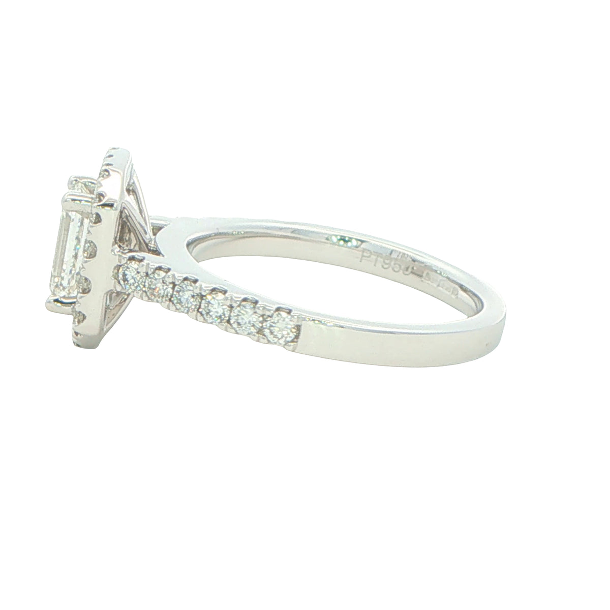 Platinum Emerald cut diamond halo cluster style ring - 1.16cts Gardiner Brothers
