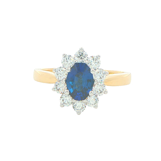 Sapphire and Round Brilliant Cut Diamond Cluster Style Ring Gardiner Brothers