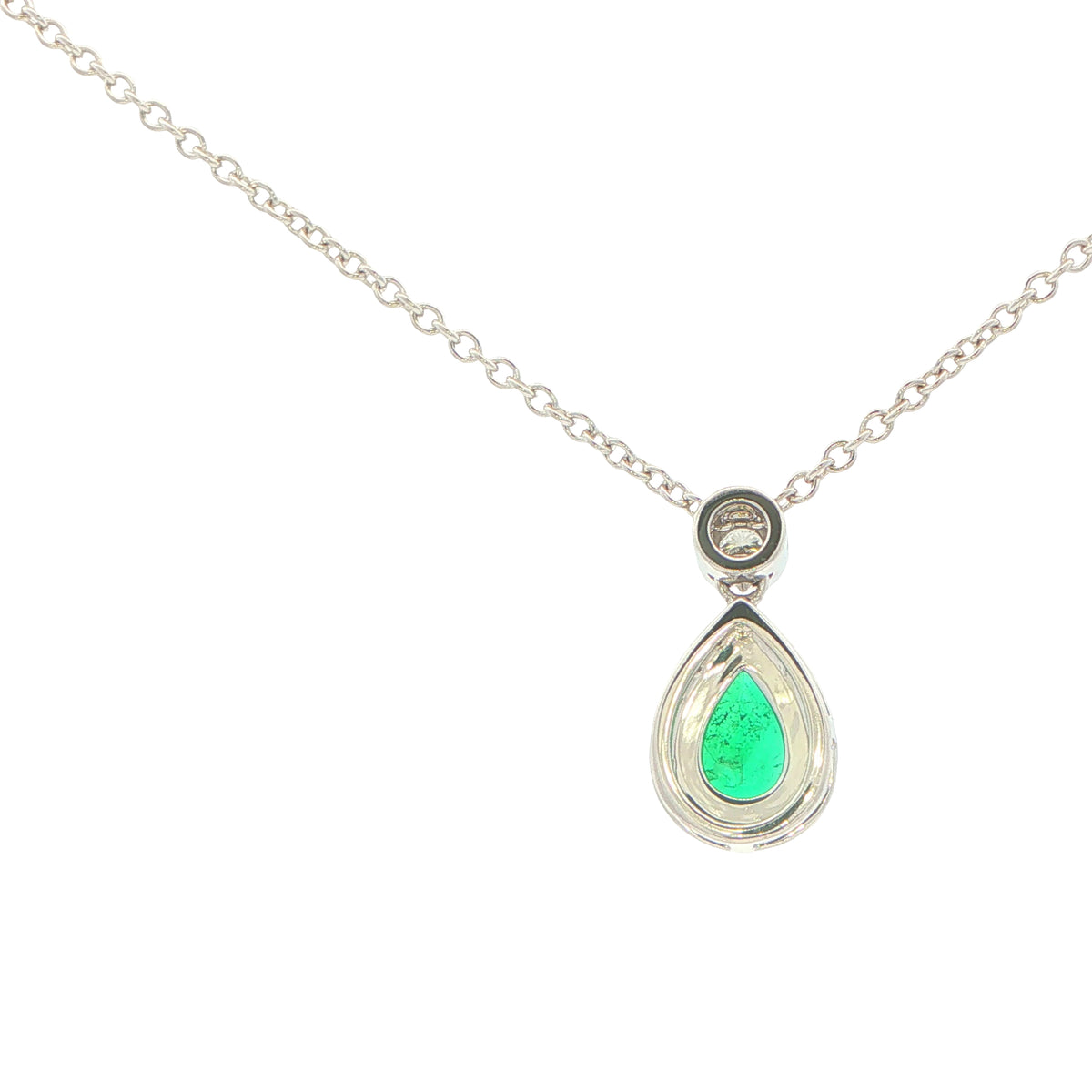 Pear Shaped Emerald and Diamond Halo Style Drop Pendant