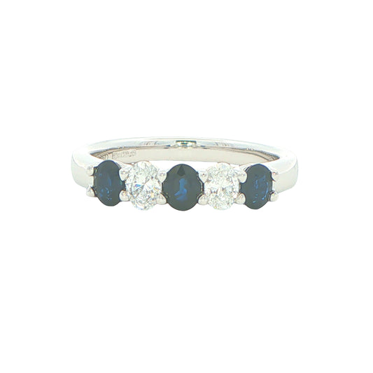 Sapphire and diamond oval shaped 5 stone ring