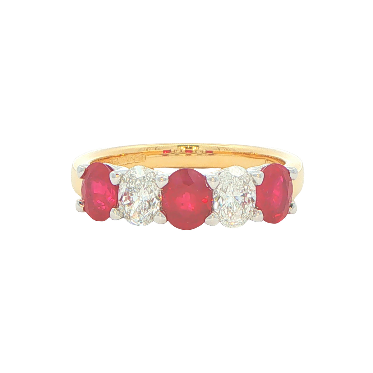 Ruby and diamond oval shaped 5 stone ring