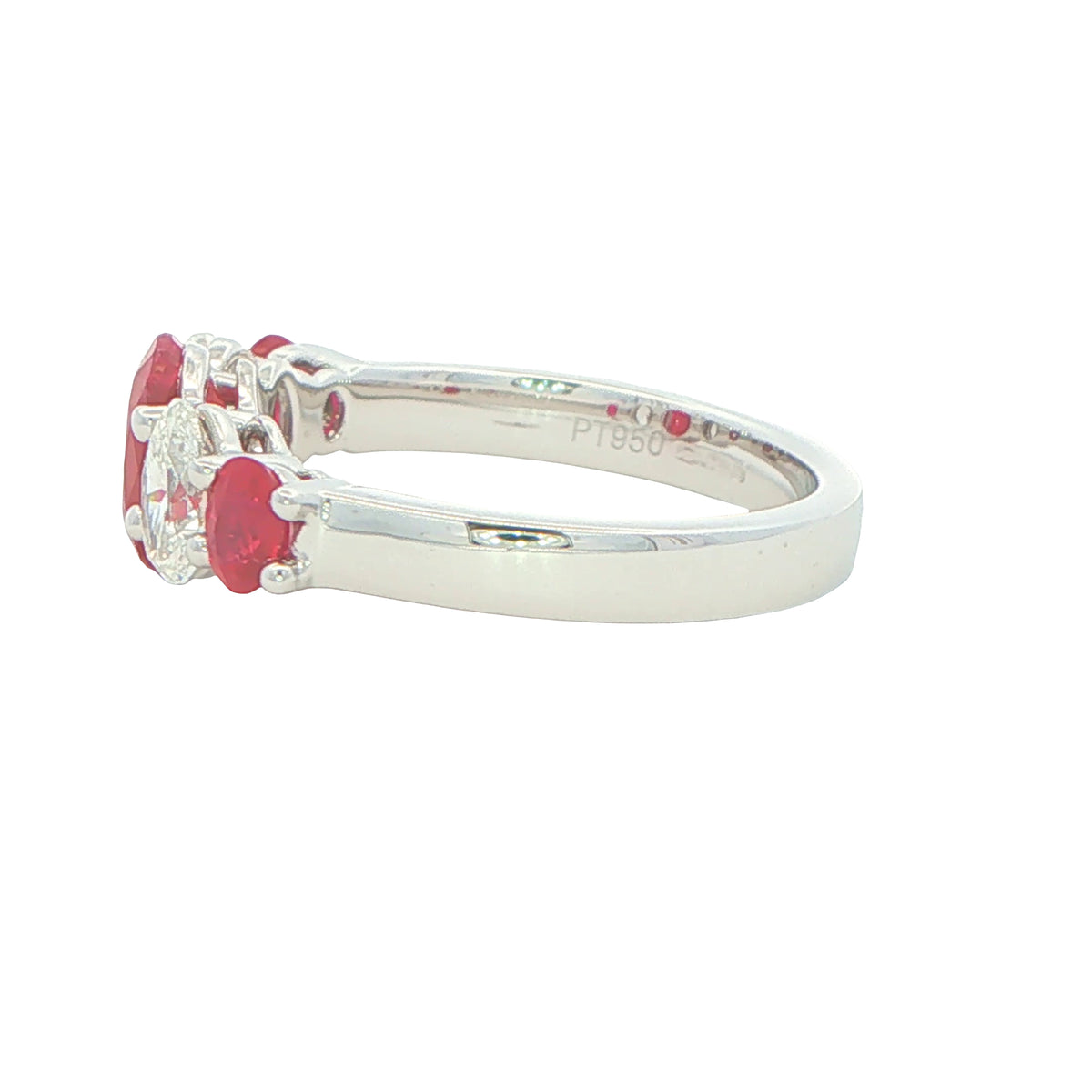 Ruby and diamond oval shaped Graduated 5 stone ring