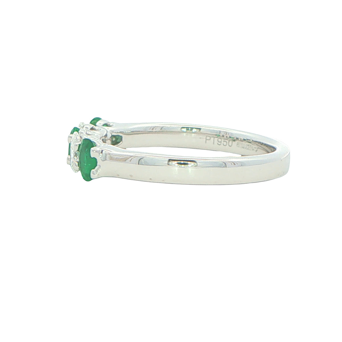 Emerald and diamond oval shaped 5 stone ring