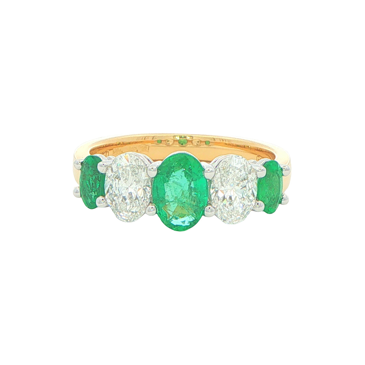 Emerald and diamond oval shaped Graduated 5 stone ring