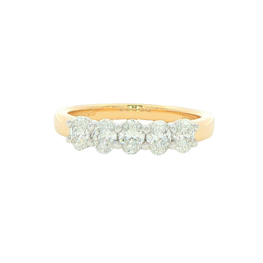 Oval shaped diamond 5 stone eternity ring - 0.75cts