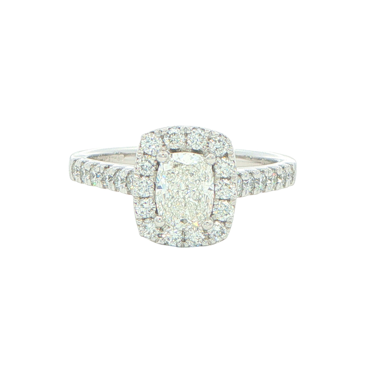 Platinum Elongated Cushion Cut Diamond Halo Style Ring - 1.17cts