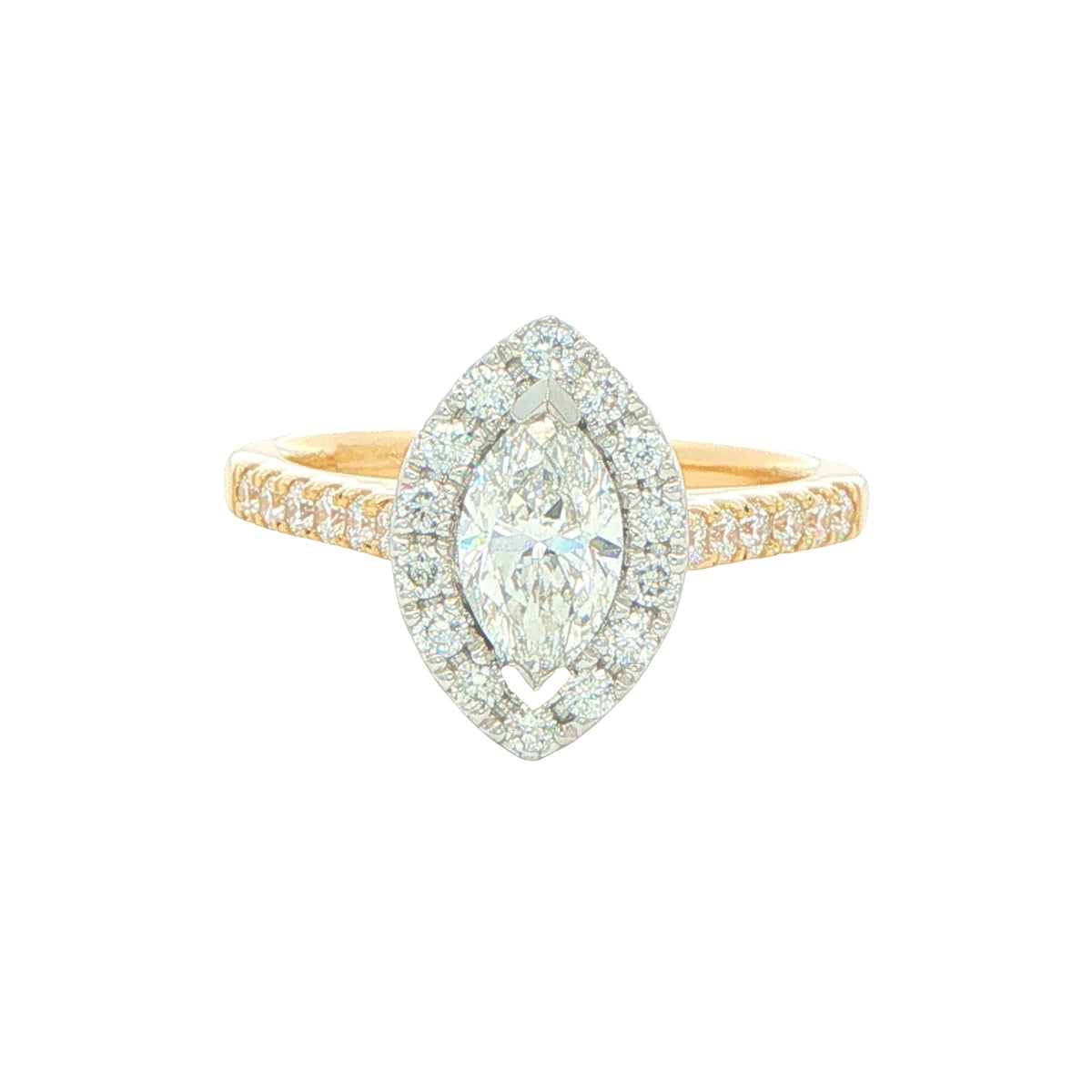 Yellow Gold Marquise Shaped Diamond Halo Cluster Style Ring - 1.14cts