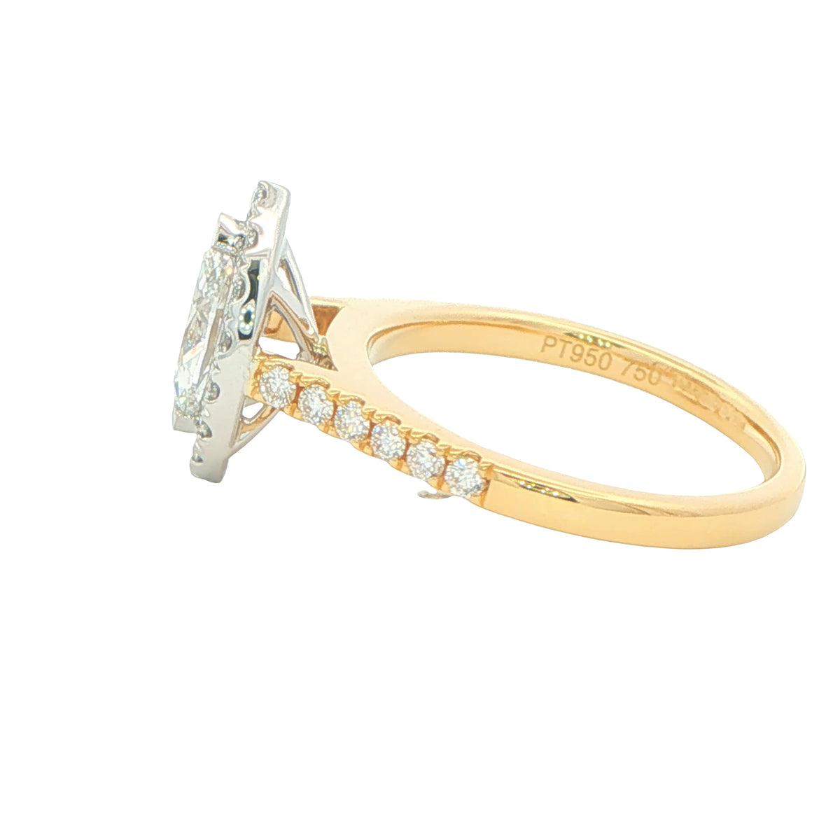 Yellow Gold Marquise Shaped Diamond Halo Cluster Style Ring - 1.14cts