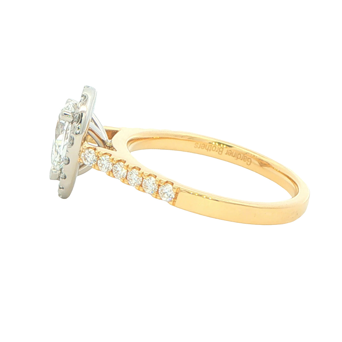 Yellow Gold Pear Shape Diamond Halo Cluster Style Ring - 1.19cts