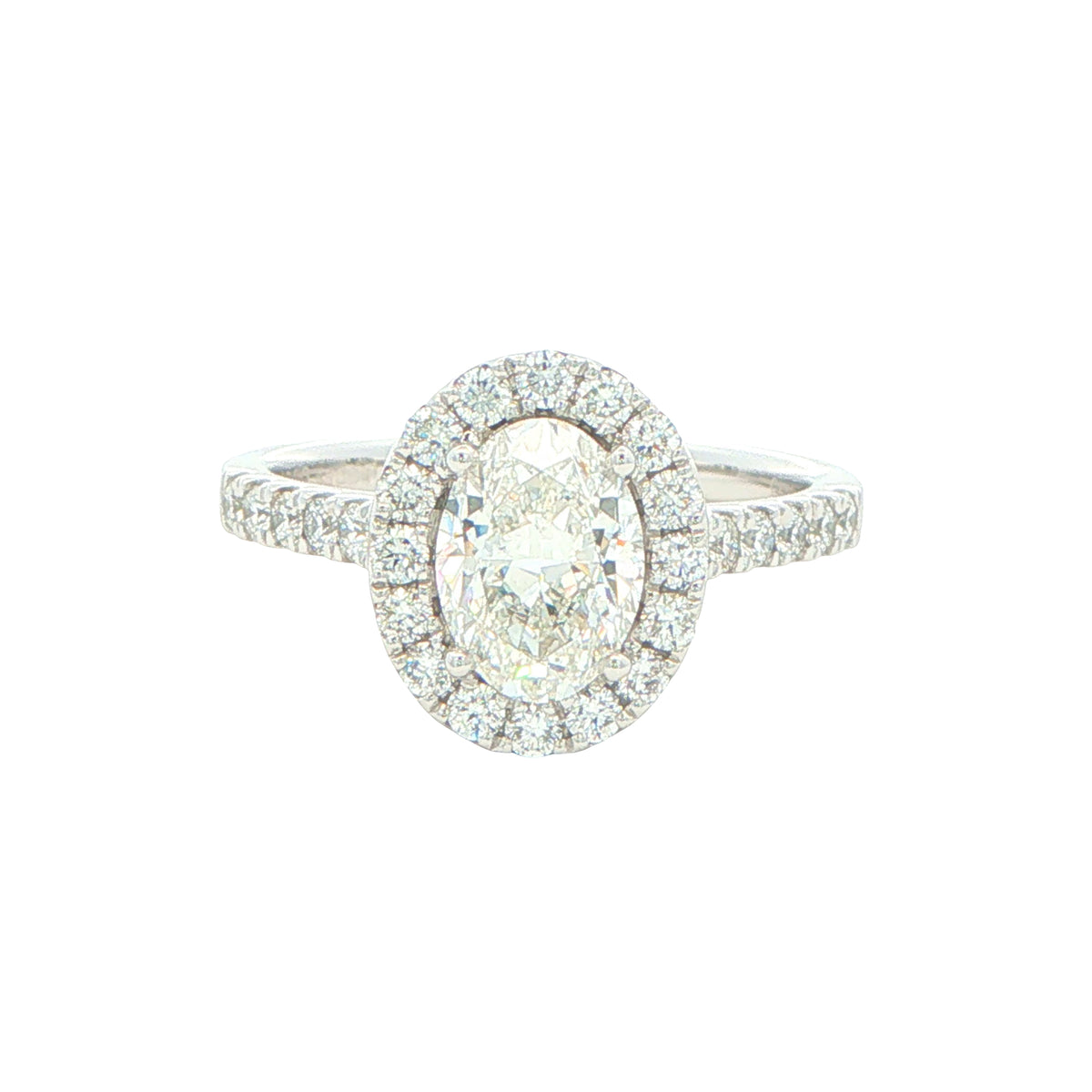 Platinum Oval Shaped Diamond Halo Cluster Style Ring - 1.72cts