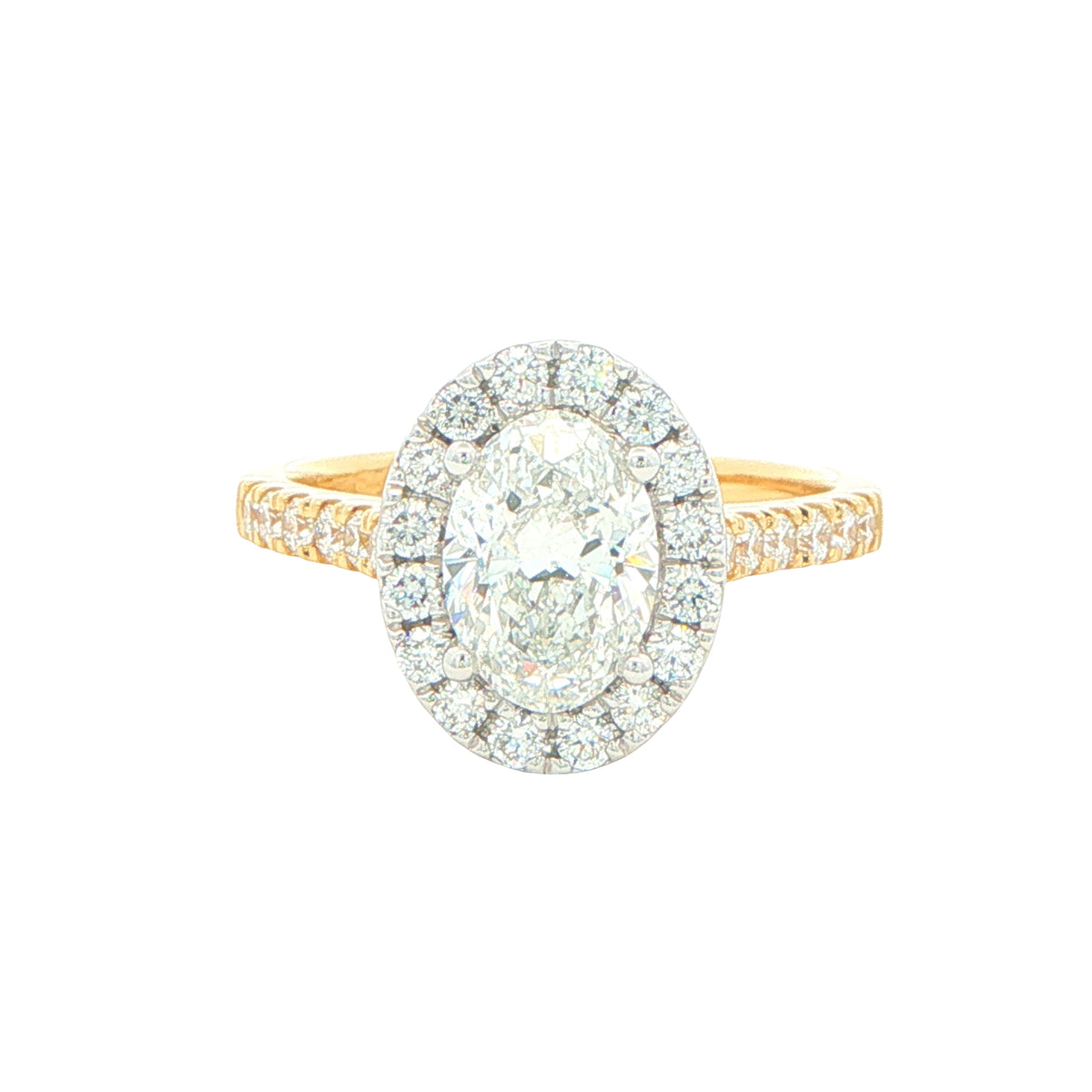 Yellow Gold Oval Shaped Diamond Halo Cluster Style Ring - 1.72cts
