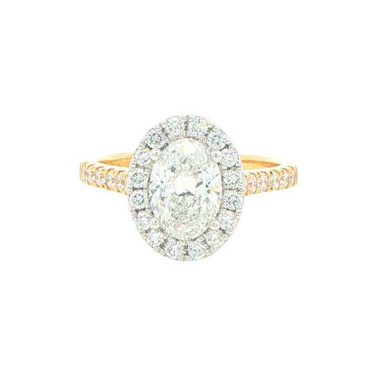 Yellow Gold Oval Shaped Diamond Halo Cluster Style Ring - 1.72cts Gardiner Brothers
