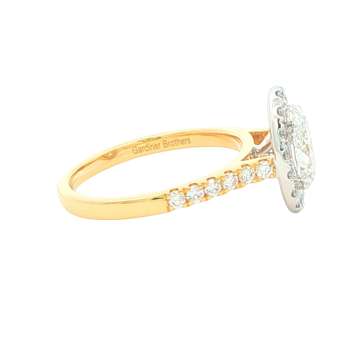 Yellow Gold Oval Shaped Diamond Halo Cluster Style Ring - 1.72cts