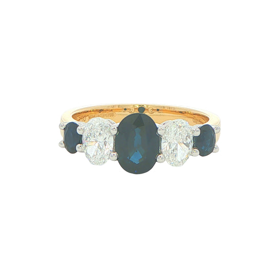 Sapphire and diamond oval shaped Graduated 5 stone ring Gardiner Brothers